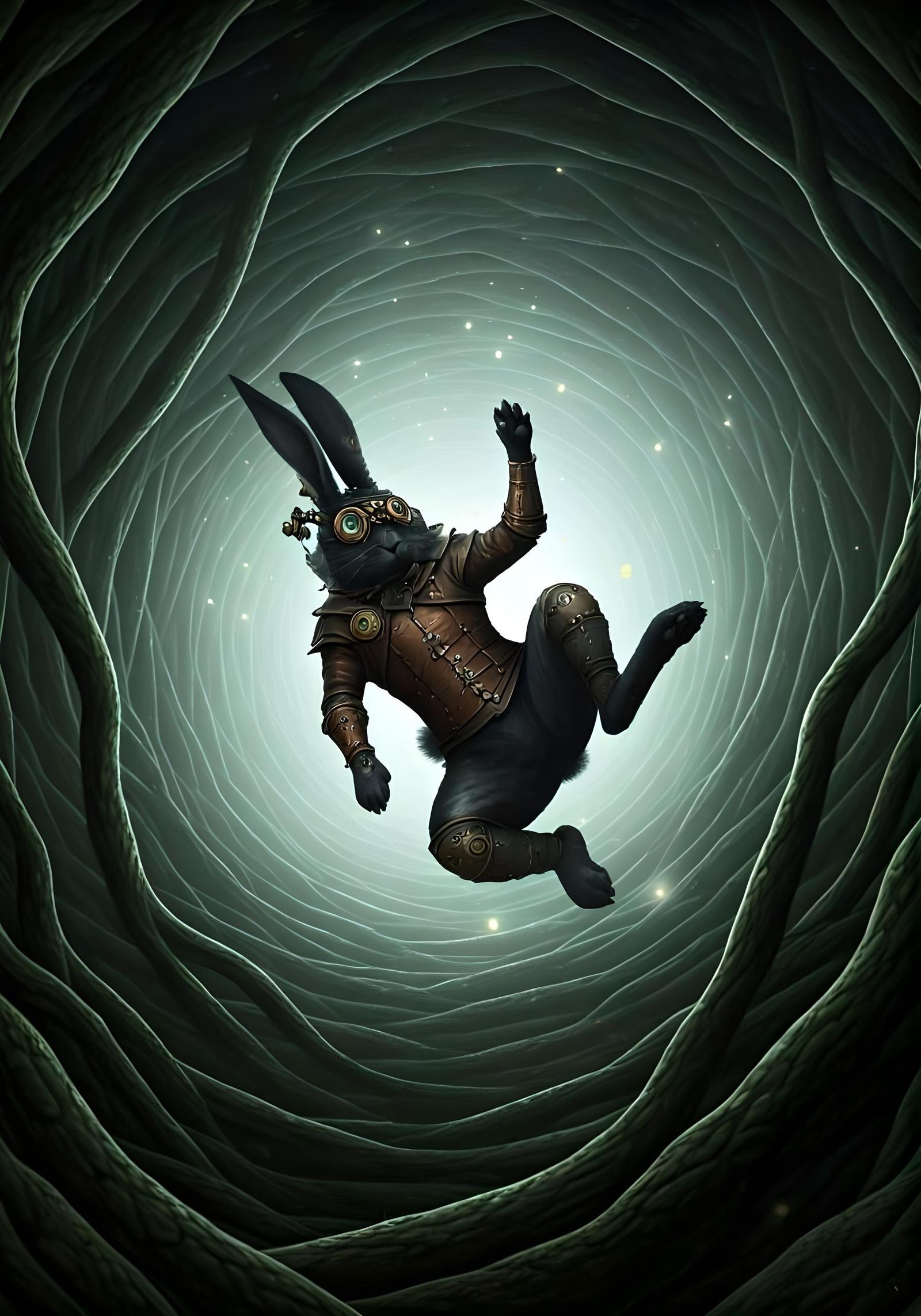 Steampunk Rabbit Spiraling into Wonderland