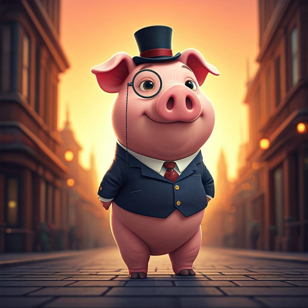 T-Rex Pig Hybrid in a Bustling City: Pixar Style