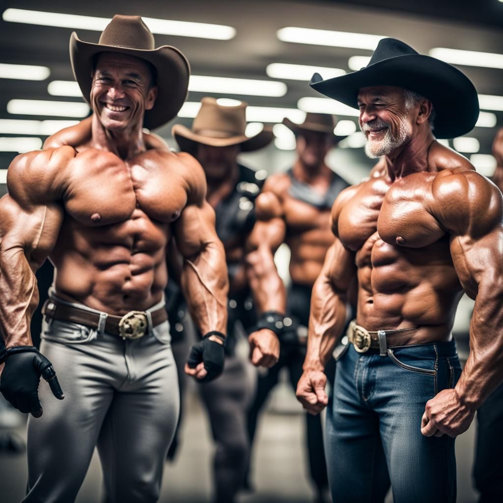 Cowboy Bodybuilders and Robots Working Out