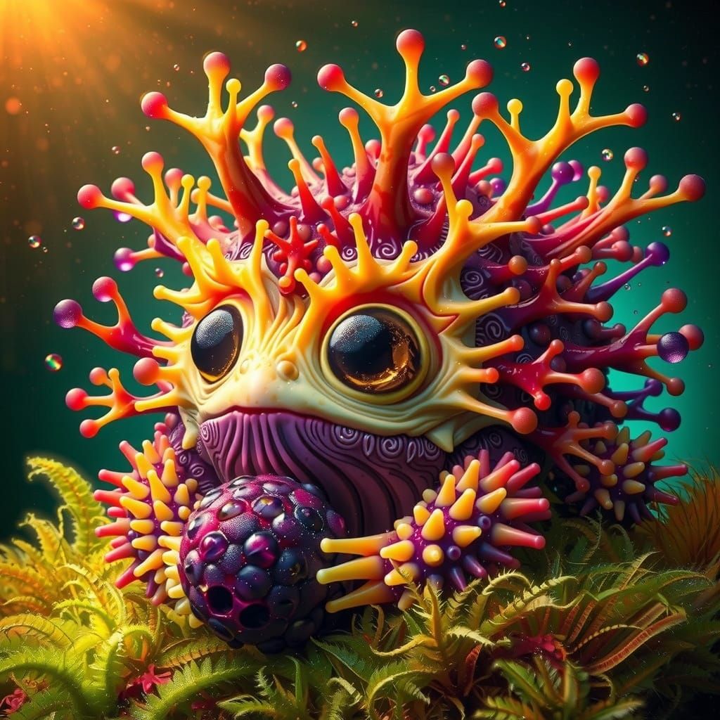 Adorable Frog-Tortoise Creature Holding Berry in Fantastical...