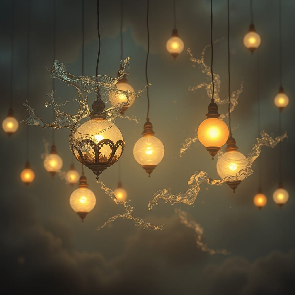 Ethereal Lamps Defying Gravity in Surreal Dreamscape