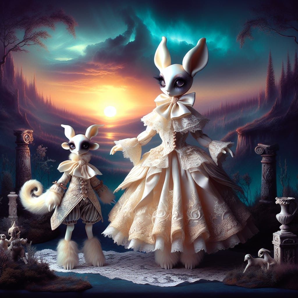 Eerily Beautiful Anthropomorphic Doll in Necromantic Sunset