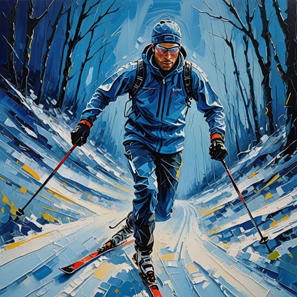 Cross Country Skier in Abstract Expressionist Style