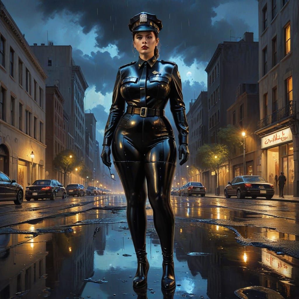 Surreal Goth Policewoman in Melting Latex Uniform