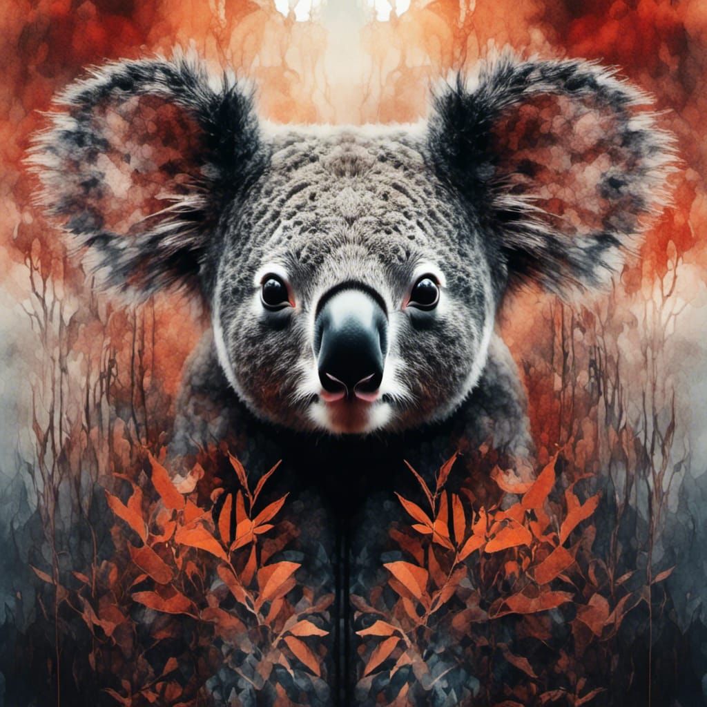 Koala Double Exposure Portrait in Romantic Watercolor Style