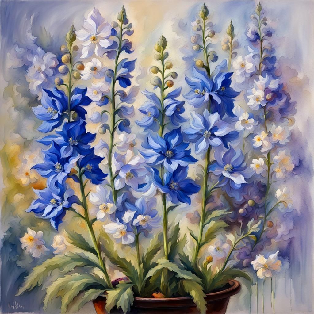 Expressionist Delphinium Flowers: Vivid Botanical Art