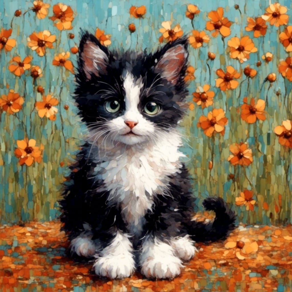 Cute Cat Illustration with Oil Painting Texture