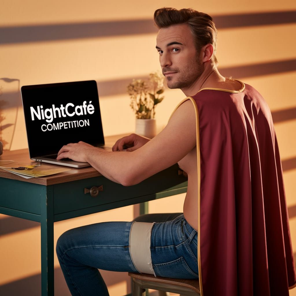 Man in Cape at Desk, Nightcafe Competition