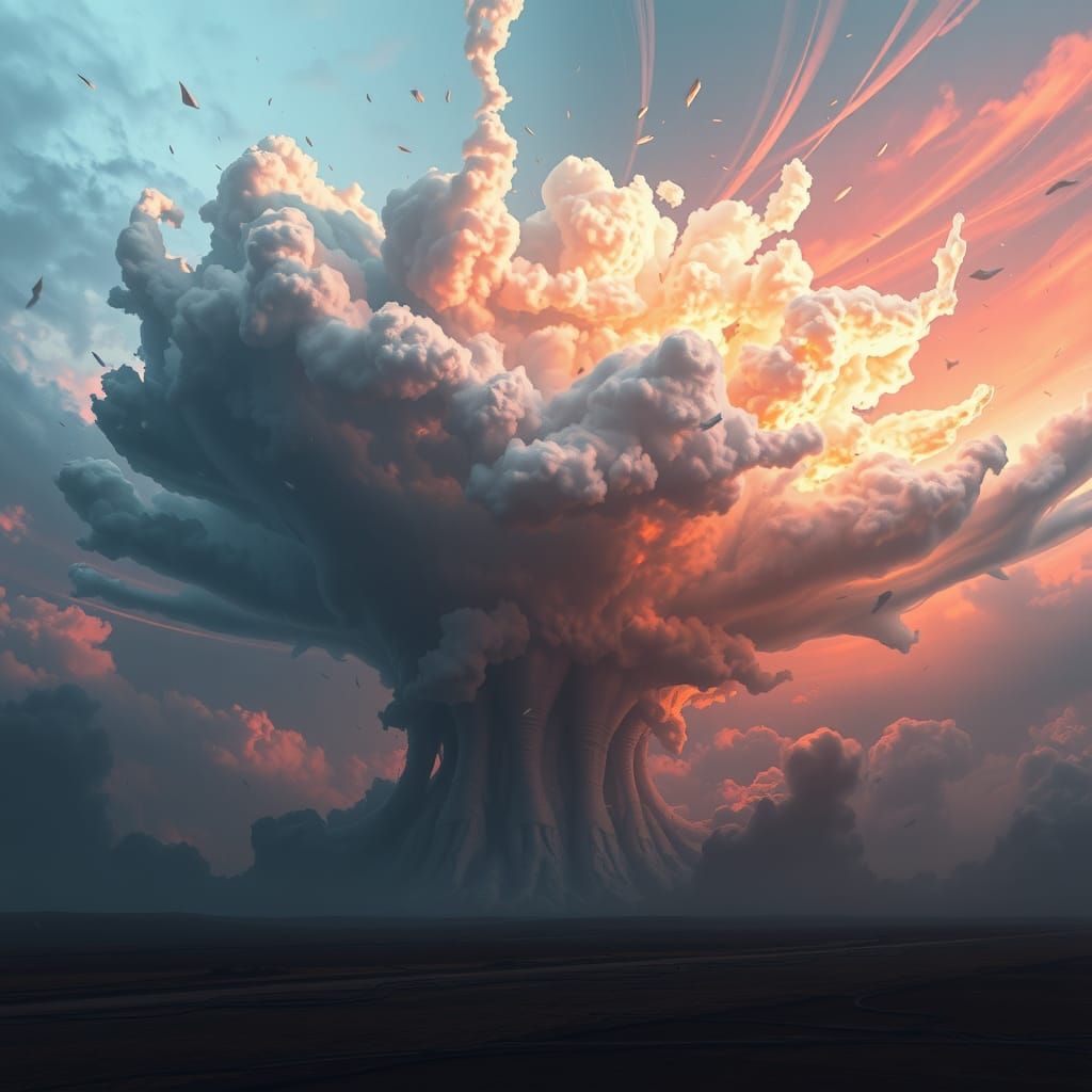 Ethereal Tornado in Dystopian Landscape, Digital Art