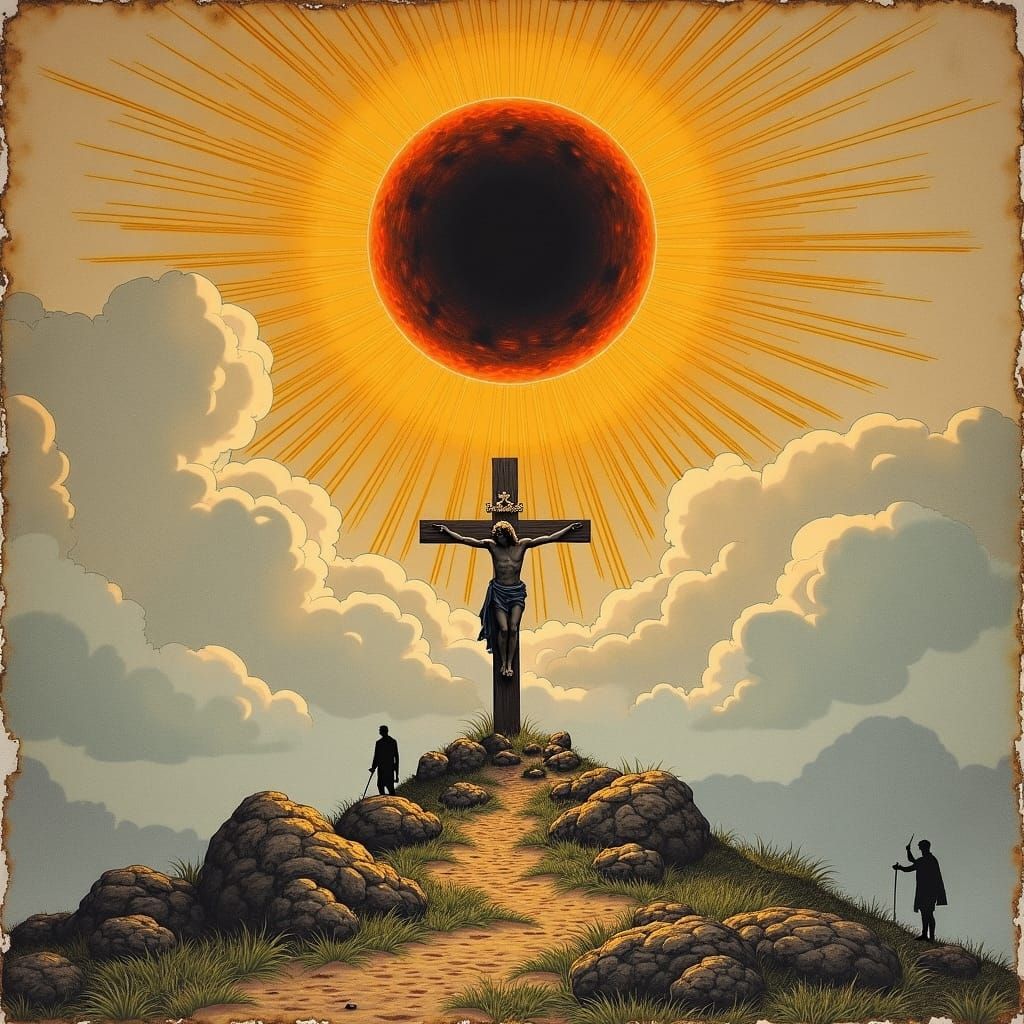 Solar Eclipse Over Calvary in Renaissance Style
