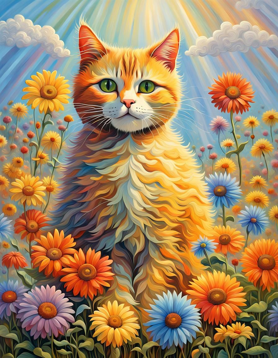 Vibrant Whimsical Cat in Elegant Impressionist Style