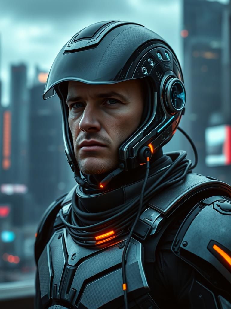 Cyberpunk Warrior in Hi-Tech Armor
