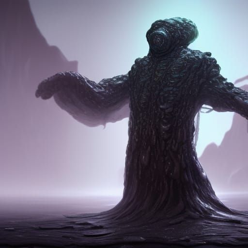 Creepy Black Slime Humanoid in Detailed Matte Painting