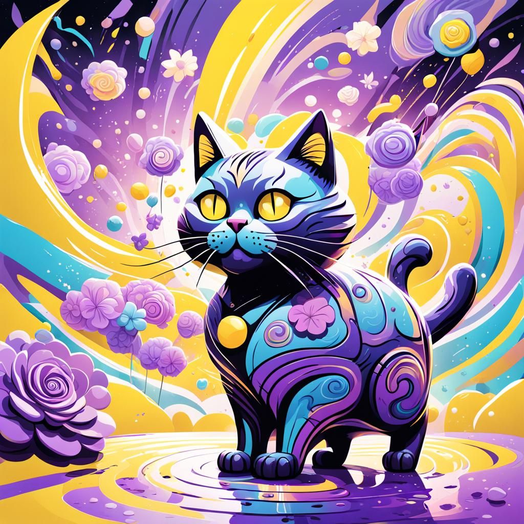 Abstract Cat with Flower in Pop Art Style