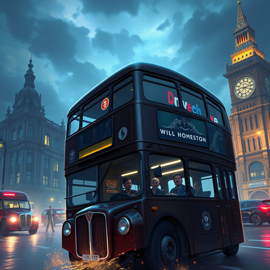 London Double Decker Bus in Detailed Matte Painting Style