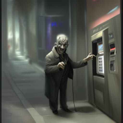 Elderly Vampire at ATM, Sinister Fantasy Art