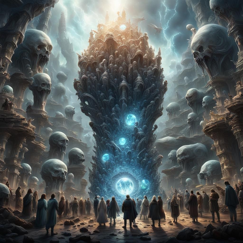 Humanoids Encircling Crystalline Energy Source