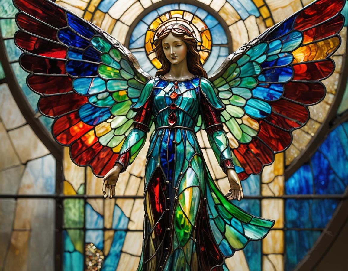 Radiant Stained Glass Angel Figurine Sculpture
