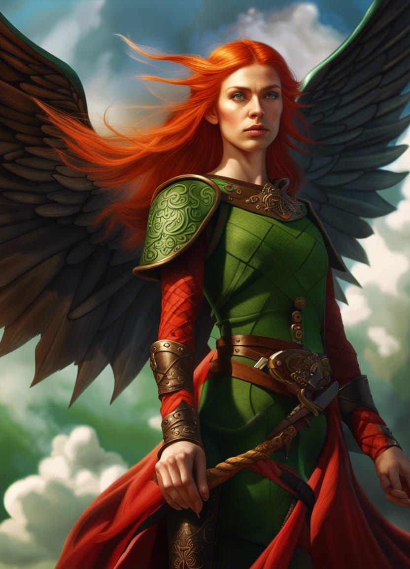 Fantasy Elf Swordsman Soaring in a Sunlit Sky