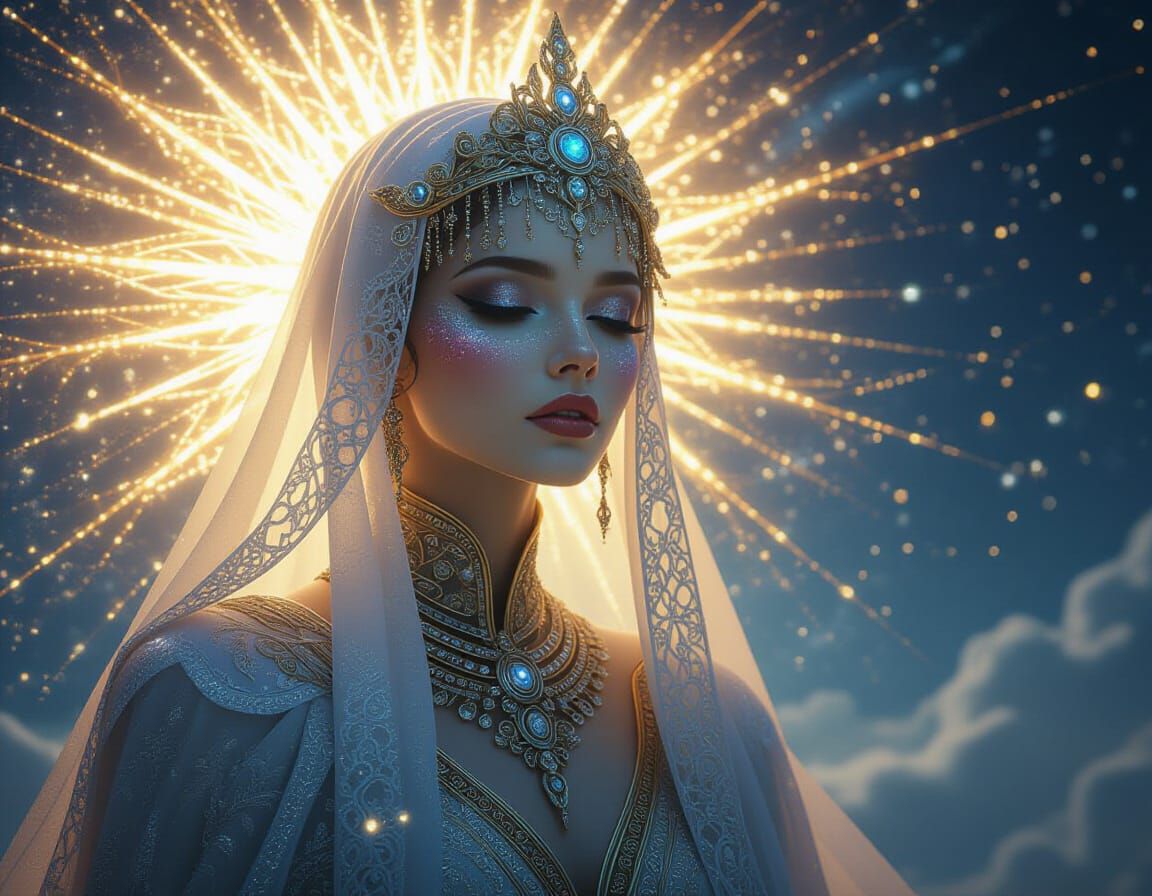 Elegant Celestial Being with Starry Galaxy Face