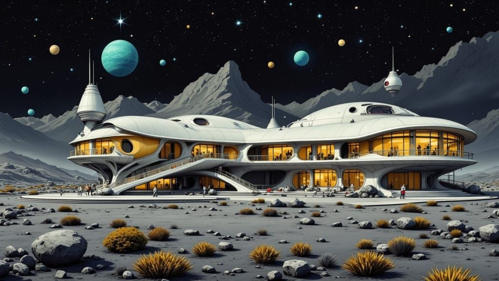 Retro Moon Base in Googie Style