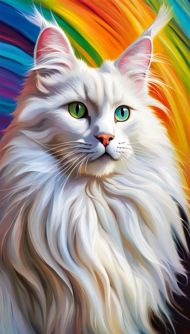 Rainbow Maine Coon in Van Gogh Style
