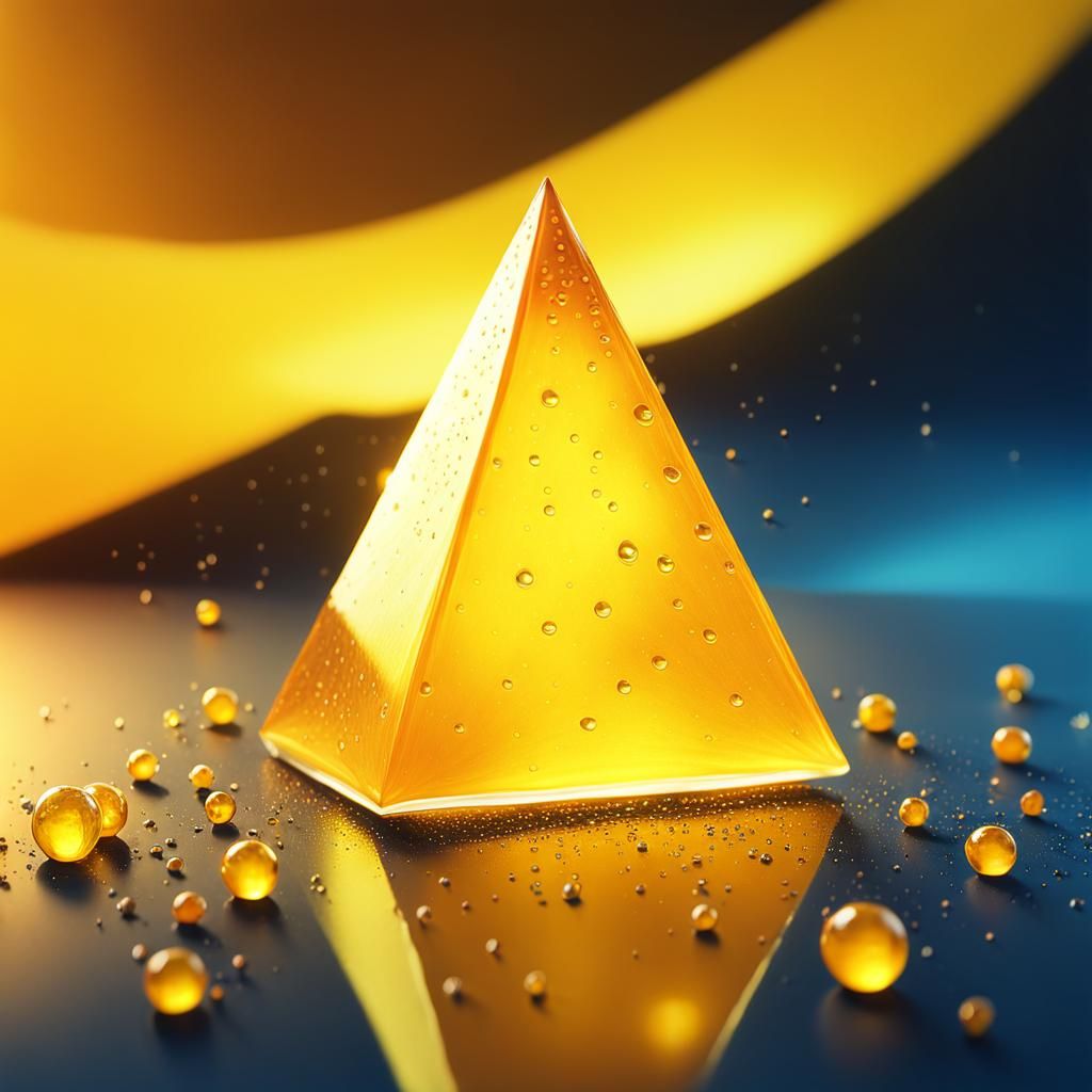 Yellow Prism Fruit with Liquid Droplets in Hyperrealism