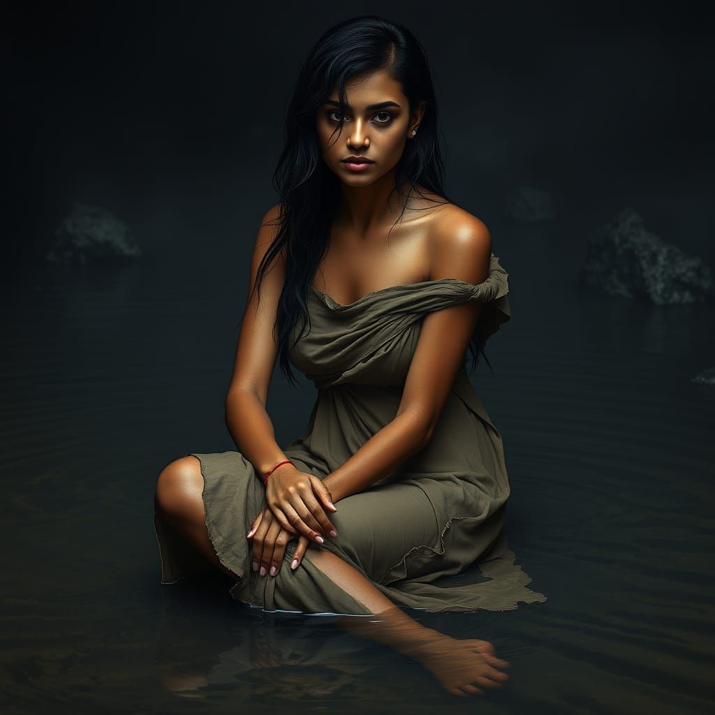 Melancholic Telangana Woman in Murky Water