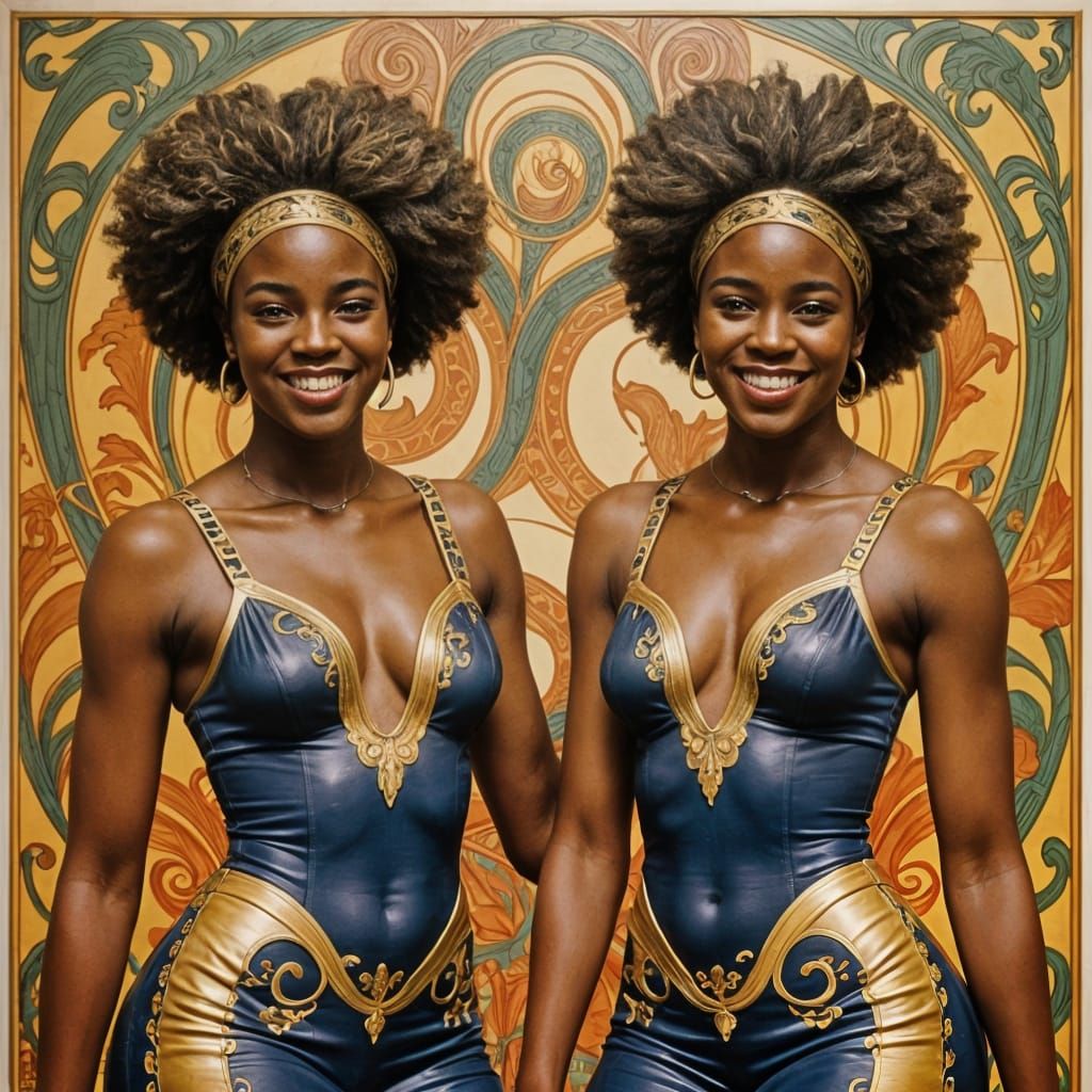 African Twin Sisters Adorn Each Other in Intricate Art Nouve...
