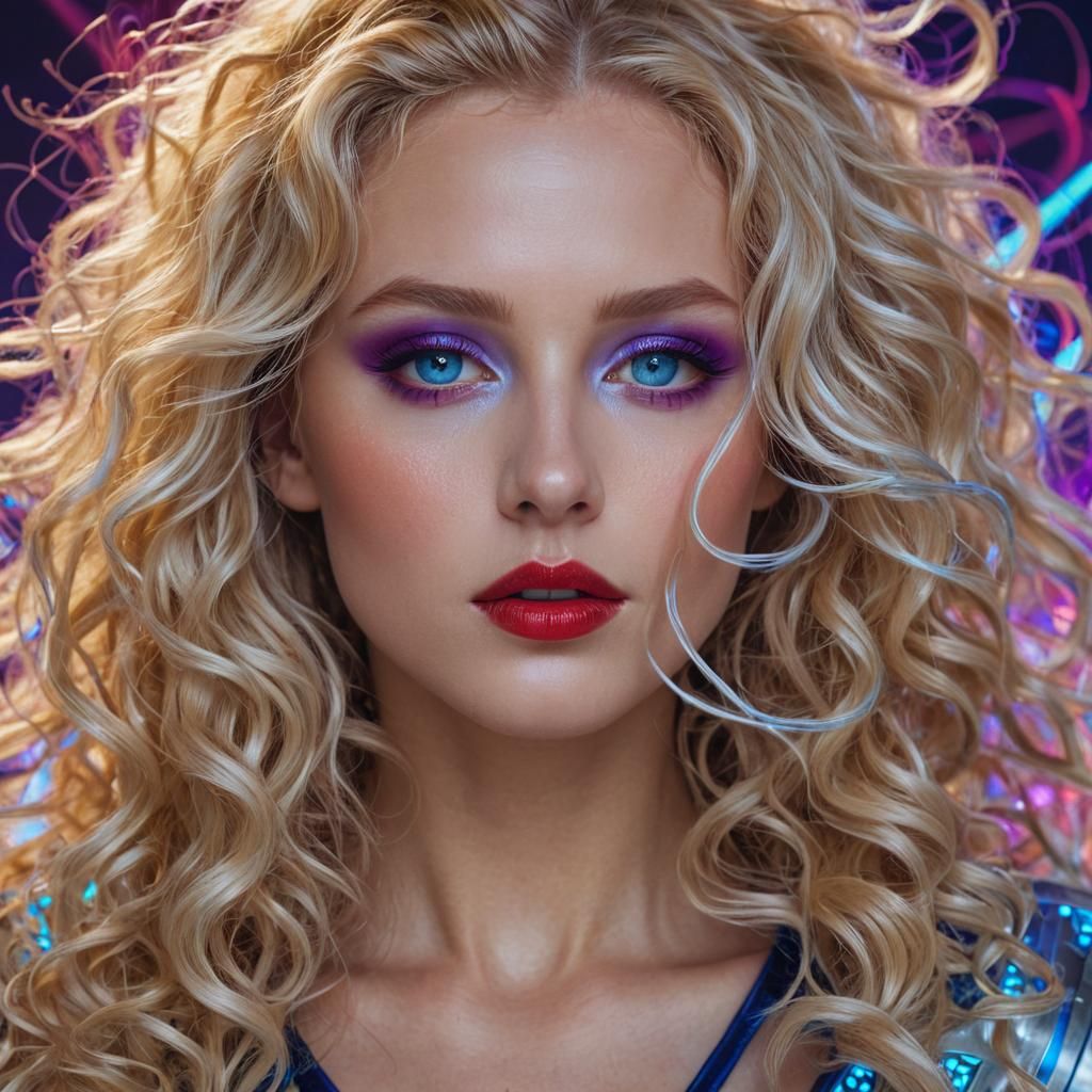 Woman with Neon Makeup: Digital Fantasy Portrait