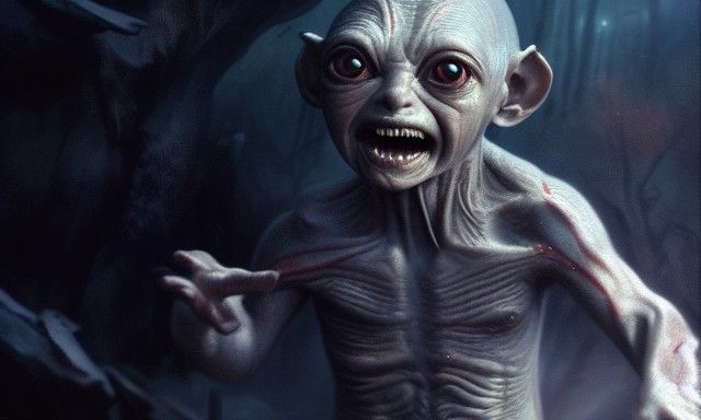 Sinister Gollum Concept Art in Oil Painting Style
