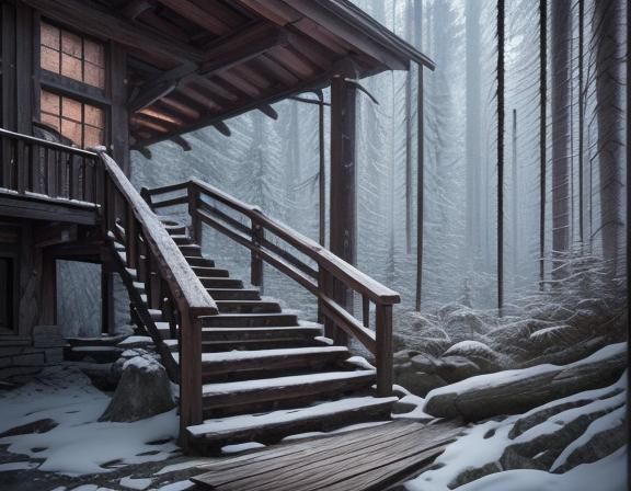 Calm Winter Scene: Ancient Wooded Stairs in the Forest