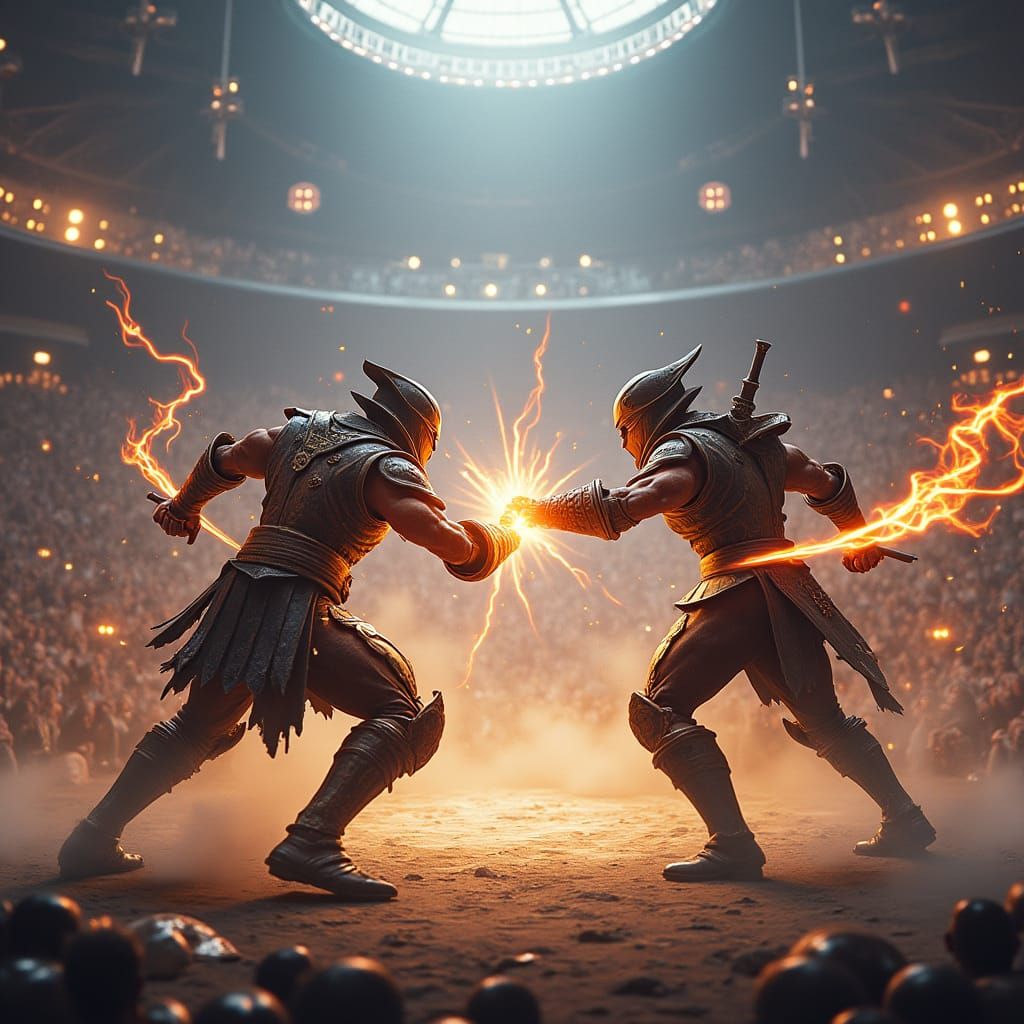 Epic Warriors Clash in Electrifying Battle Arena