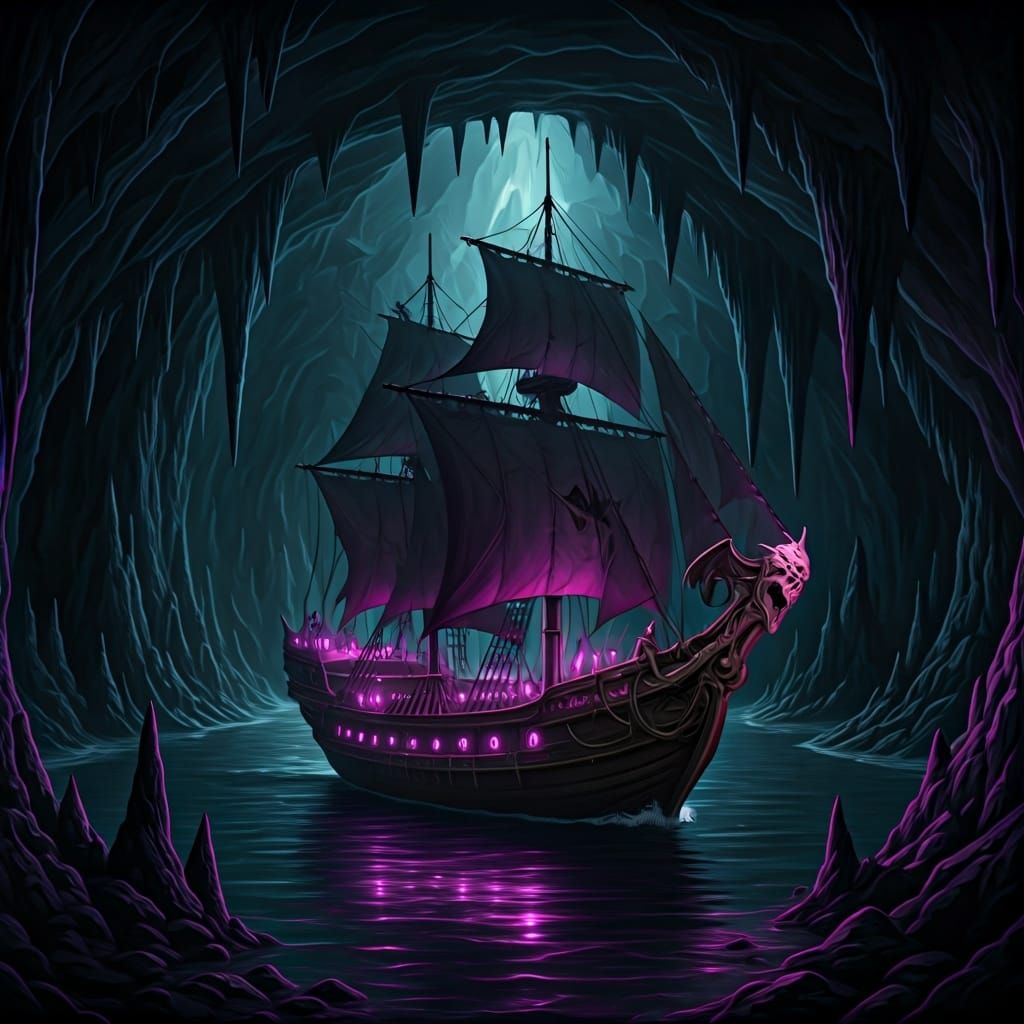 Drow Pirate Ship on Underground Lake