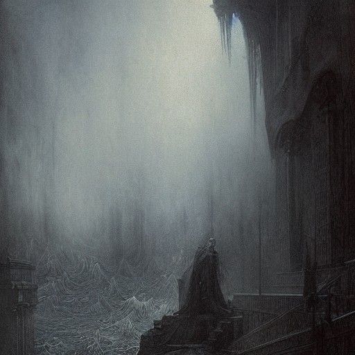 Eerie Monster Lurking in Misty Darkness