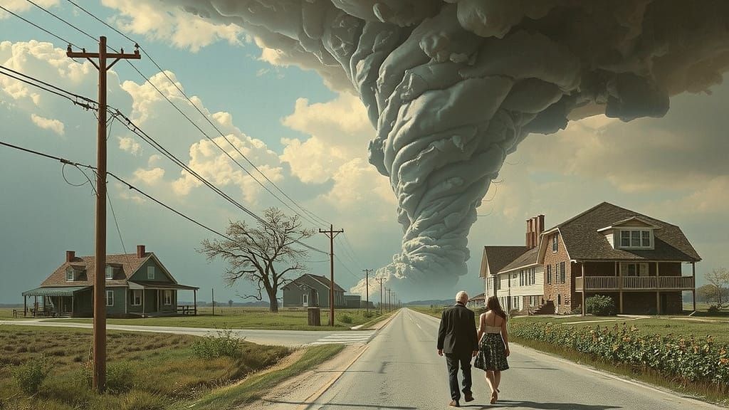 Surreal Tornado Alley Scene in Magical Realism Style