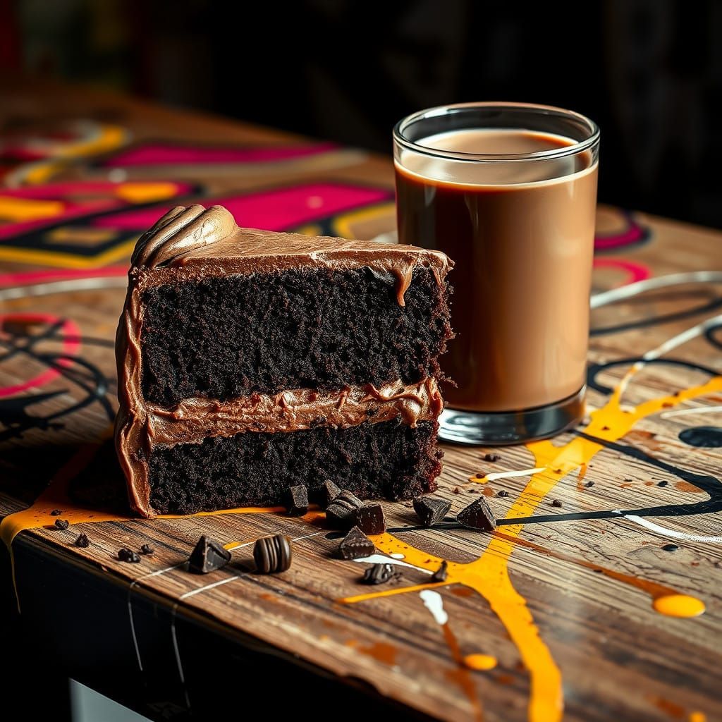 Decadent Chocolate Paradise on Vibrant Graffiti-Adorned Tabl...