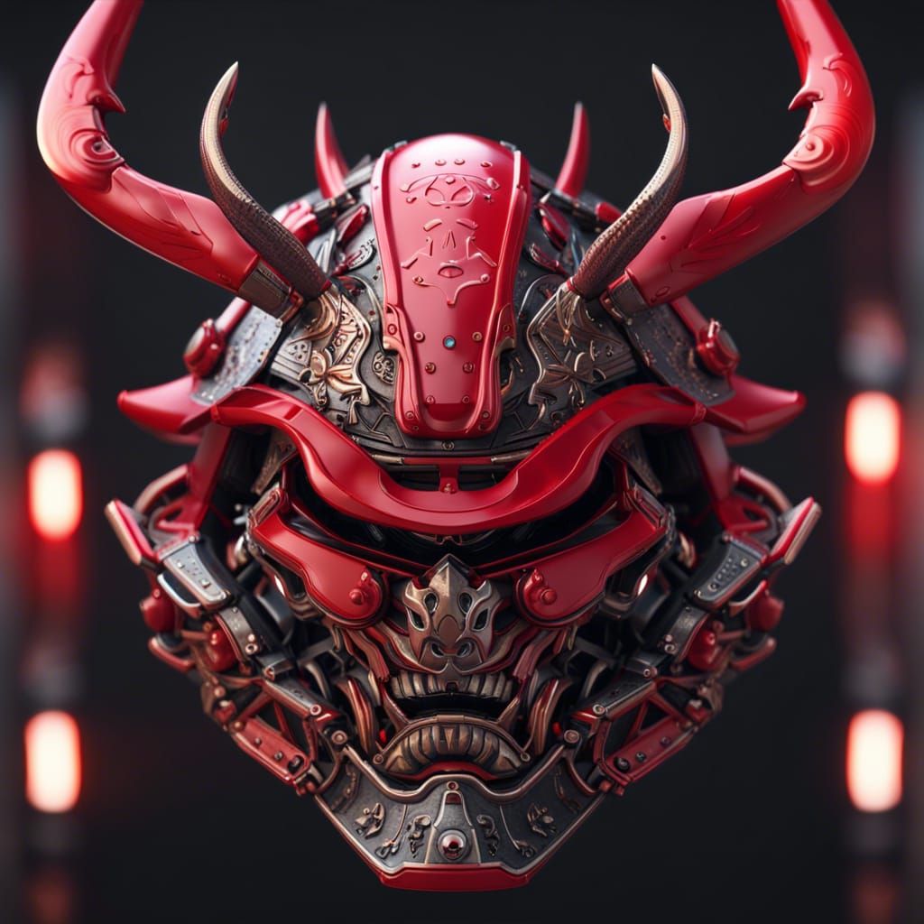Detailed Samurai Helmet with Antlers Kabuto in 3D
