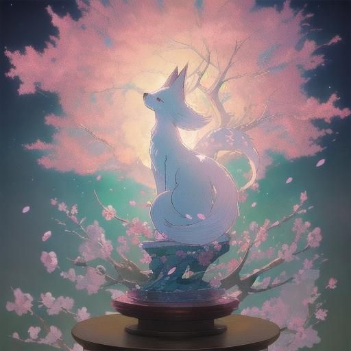 Enameled Glass Fox Figurine in Anime Style