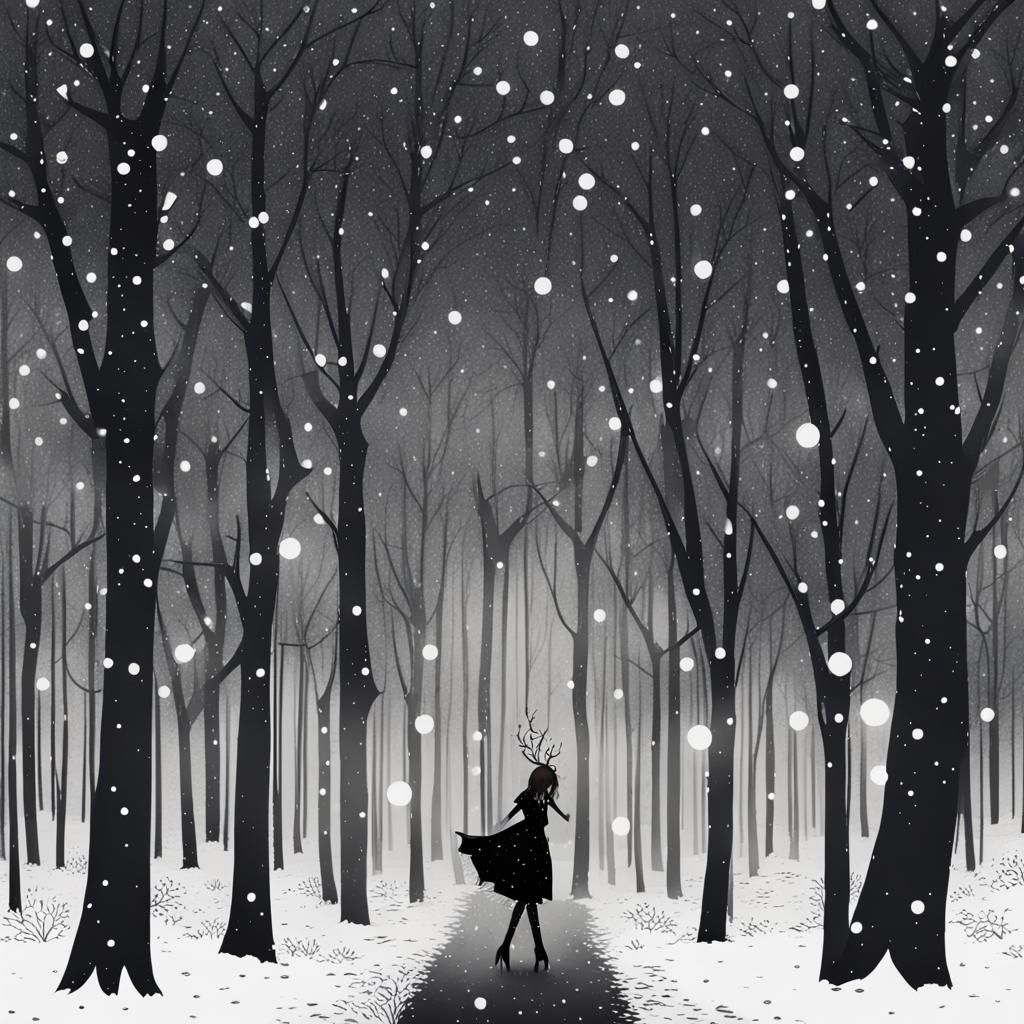 Gothic Christmas Snowing Forest Scene