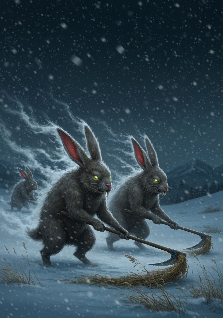 Eldritch Woolly Rabbits-pithecus in Snowy Storm