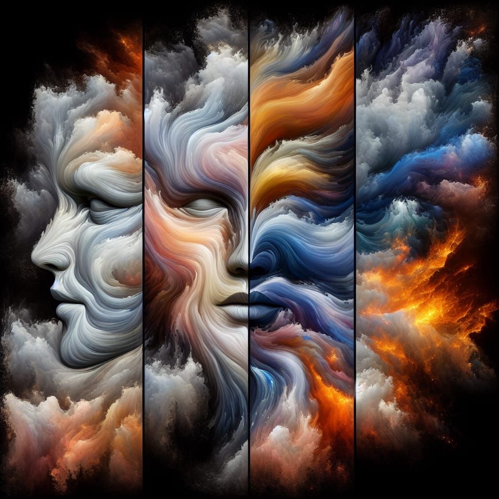 Ethereal Face Blending Four Elements in 8K HDR