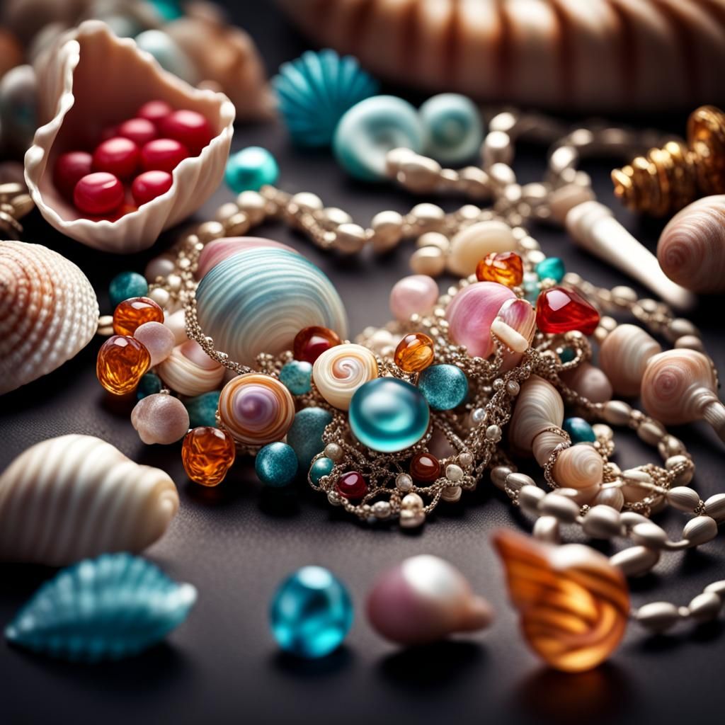 Hyperrealistic Jewelry with Seashells, Gems, and Candy