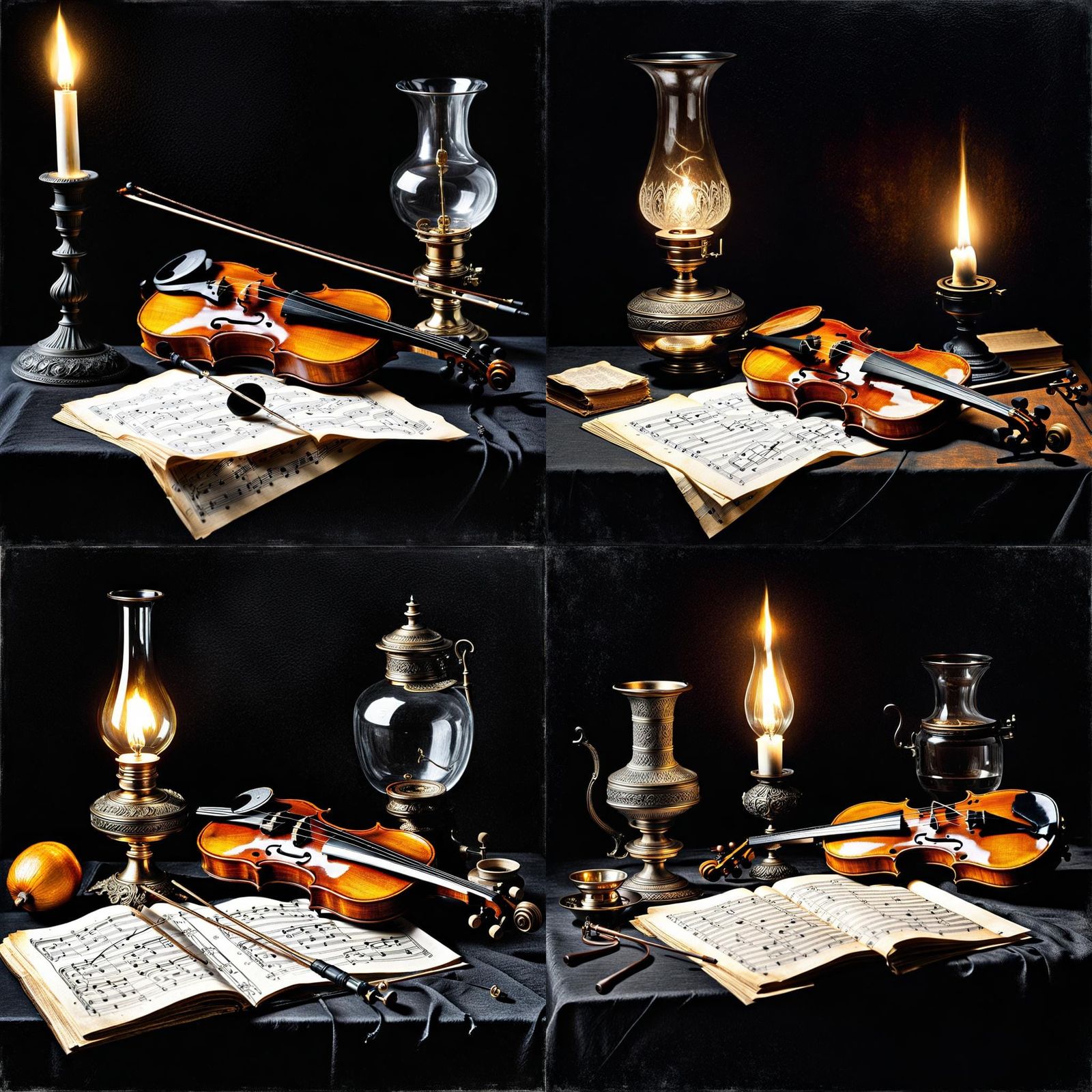 Still Life: Violin, Eyeglasses, Victorian Lamp
