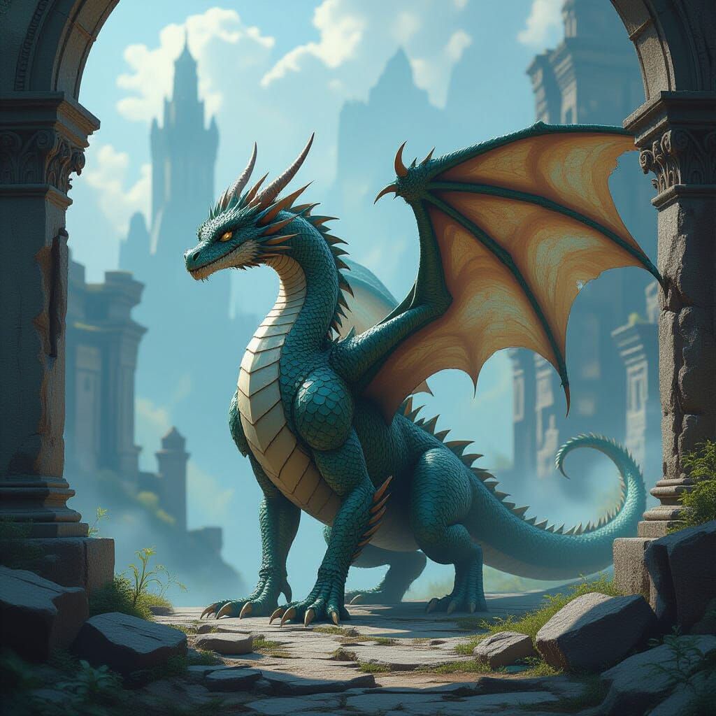Majestic Dragon in Mystical Ruins