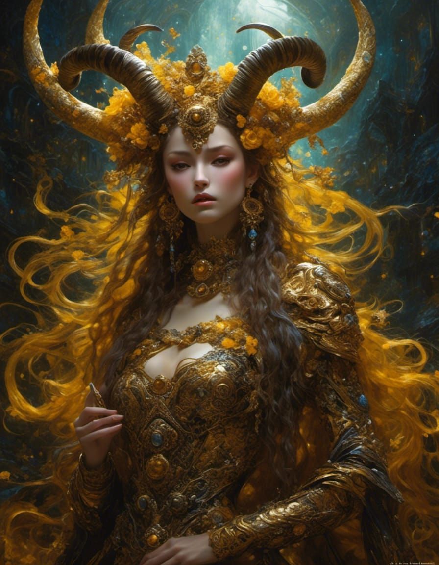 Taurus Queen with Horns in Fantasy Art Style