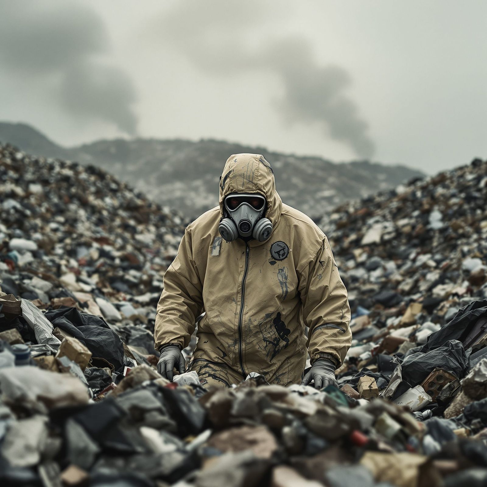 Landfill Hazmat Scavenger in Gritty Realism Style