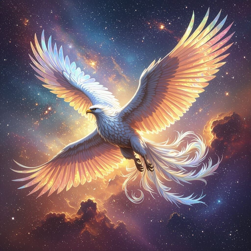 Griffin Soaring Through Nebula in Fantasy Art Style