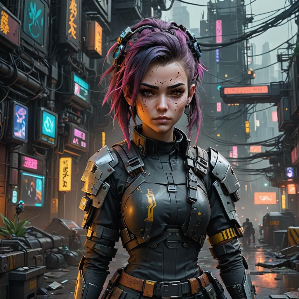 Cyberpunk Rogue Girl in Detailed Matte Painting