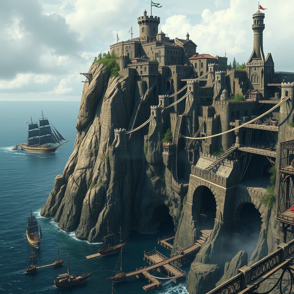 Coastal Cliff City with Orcish Architecture